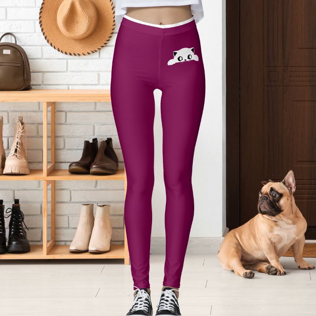 Legging Personalized Cute Cat Pet Wine White Stripes Gift (Criador carregado)