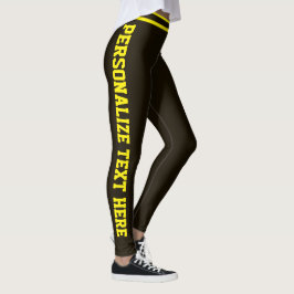Legging Personalized Dark Brown Yellow Stripes Custom Text