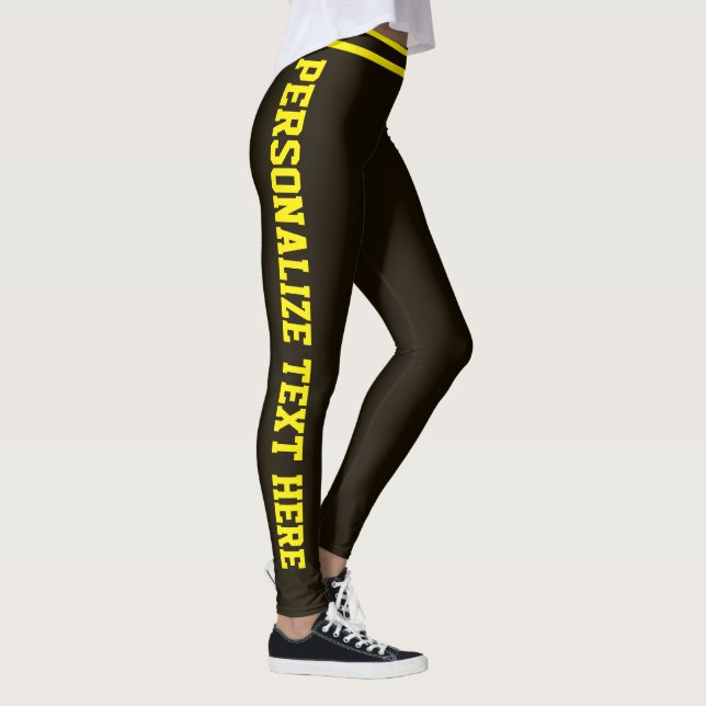 Legging Personalized Dark Brown Yellow Stripes Custom Text (Direita)