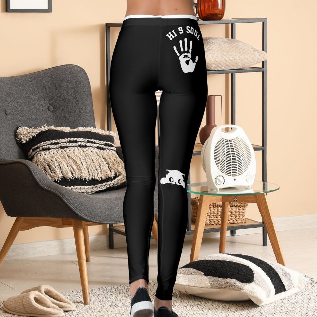 Legging Personalized Hand Cat Pet Black White Stripes Gift (Criador carregado)