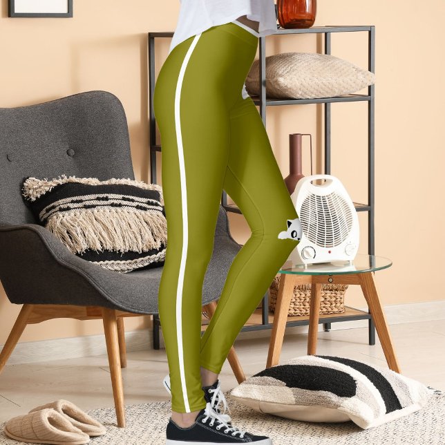 Legging Personalized Hand Cat Pet Olive White Stripes Gift (Criador carregado)