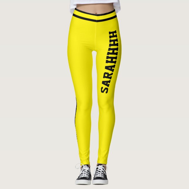 Legging Personalized Name Yellow Black Stripes Fun Gift (Frente)