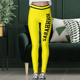 Legging Personalized Name Yellow Black Stripes Fun Gift
