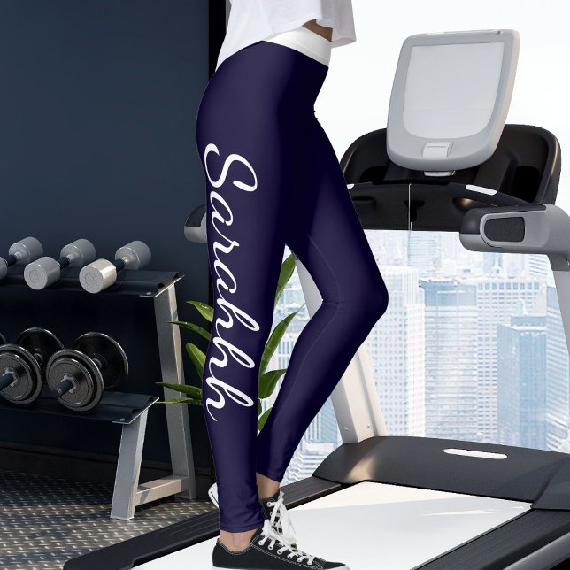 Legging Personalized Navy Blue White Stripes Custom Made (Criador carregado)