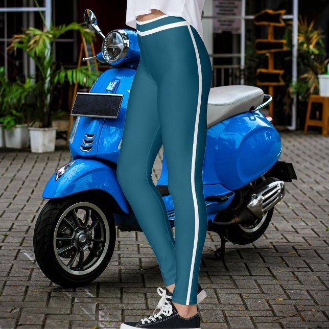 Legging Personalized Ocean Blue White Stripes Custom Text (Criador carregado)