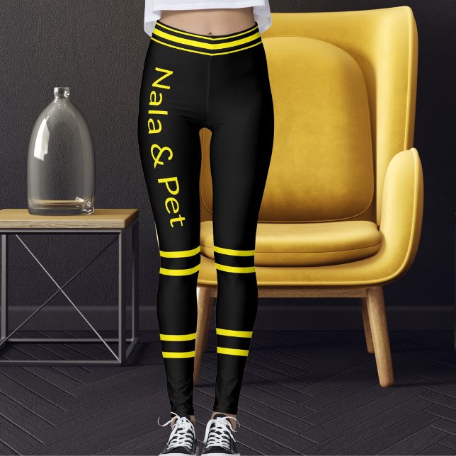 Legging Personalized Pet Cat Mom Name Yellow Black Striped (Criador carregado)