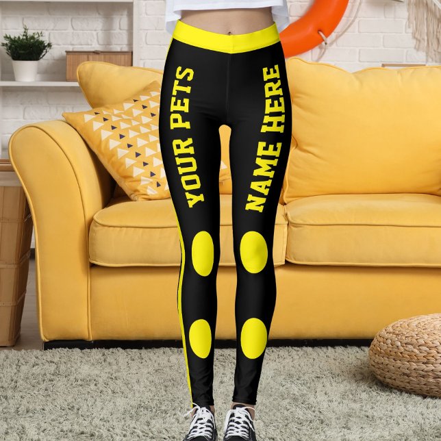 Legging Personalized Pet Mom Stylish Yellow Black Stripes (Criador carregado)