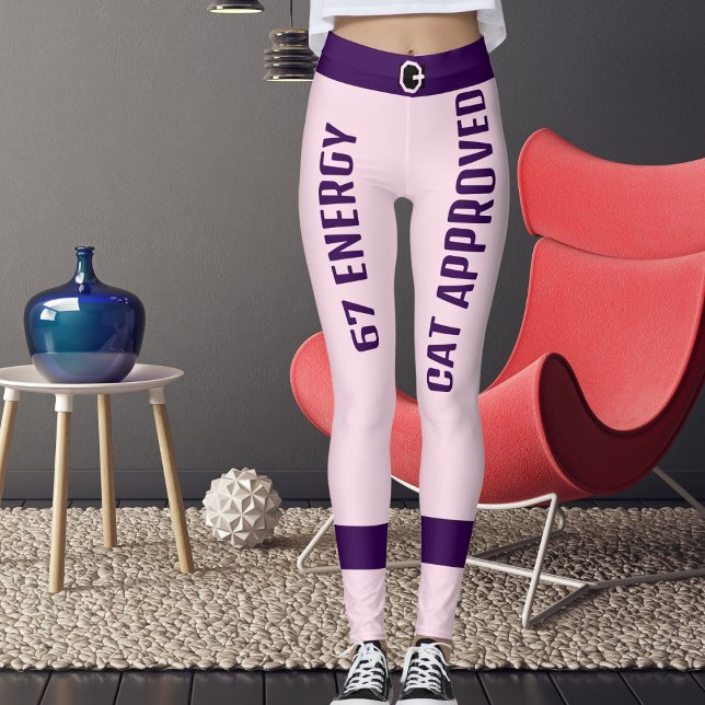 Legging Personalized  Pink Purple 67th Birthday Cat Mom (Criador carregado)