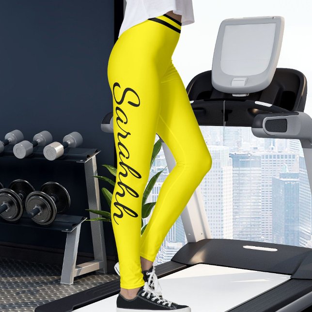 Legging Personalized Yellow And Black Stripes Custom Name (Criador carregado)