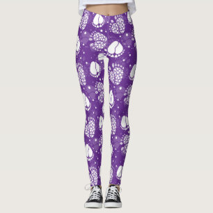 Legging Pés-Bebês Brancos e Corações em Fundo Roxo