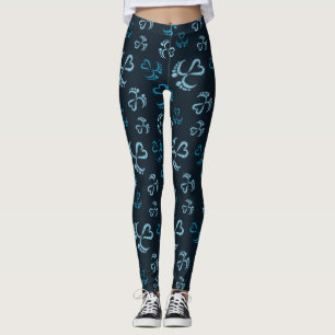 Legging Pés-Bebês e Corações com Padrão Azul-Luminoso