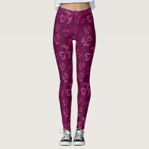 Legging Pés-Bebês e Corações com Padrões Luminosos Rosa