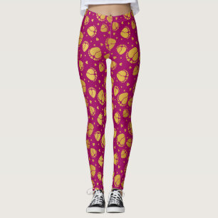 Legging Pés e Corações do Bebê ouro em Fundo Rosa