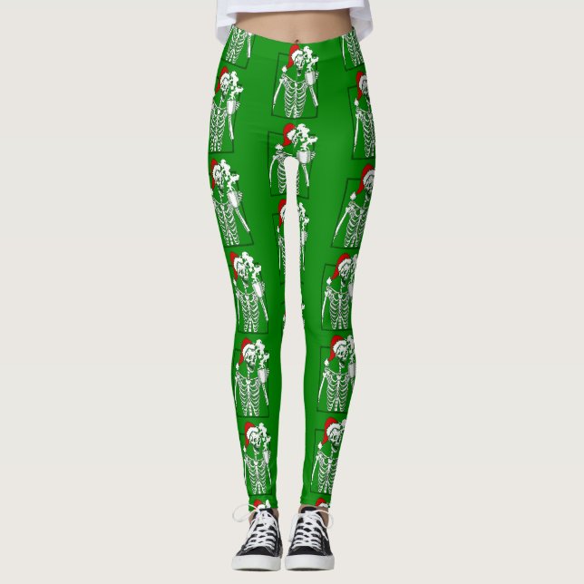 Legging pesadelo de natal esqueleto de bebendo crânio de c (Frente)