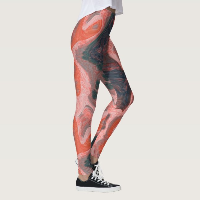 Legging Pêssego e abstrato de espiral verde (Direita)