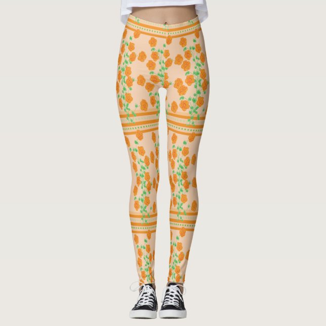 Legging Pêssego E Laranja Flores (Frente)
