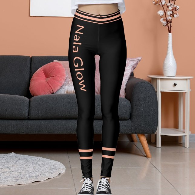 Legging Pêssego Preto de Pêssego Personalizado Nome da Mãe (Criador carregado)