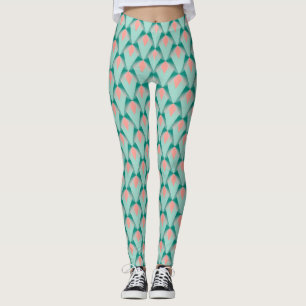 Legging Pêssego Rosa Yukka E Padrão Art Déco Verde