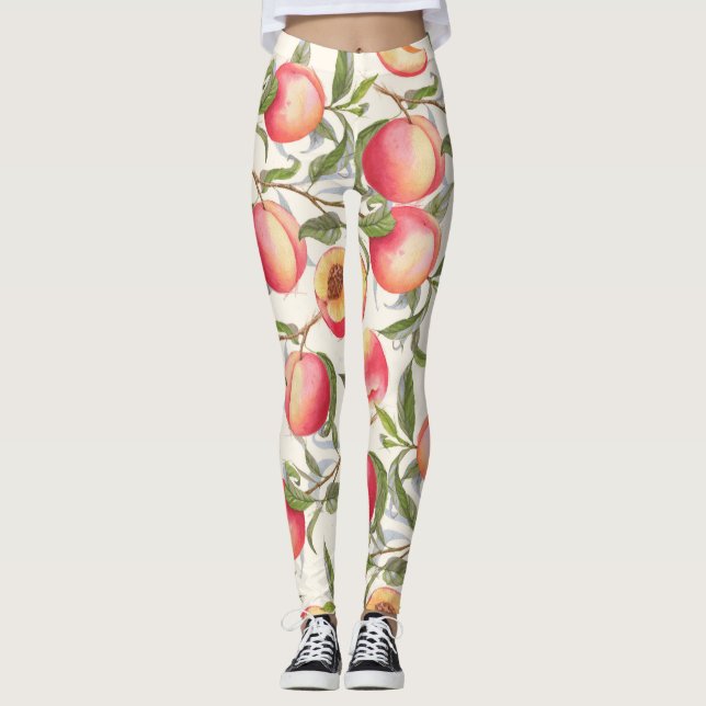 Legging Pêssegos de aquarela, padrão floral sem costura. (Frente)