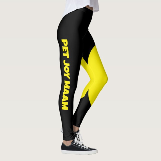 Legging Pet Cat Mom Name Black Yellow Fun Customized Text (Direita)