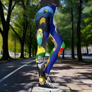 Legging Pet Parrots Colorido dos Pássaros Tropicais em Az