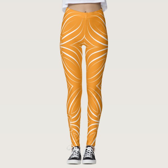 Legging Pétalas Concentradas em Branco em Laranja Bk (Frente)