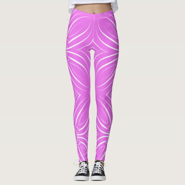 Legging Pétalas Concentradas em Branco em Quente Rosa (Frente)