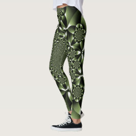 Legging Pétalas de Folha da Floresta Verde Branco