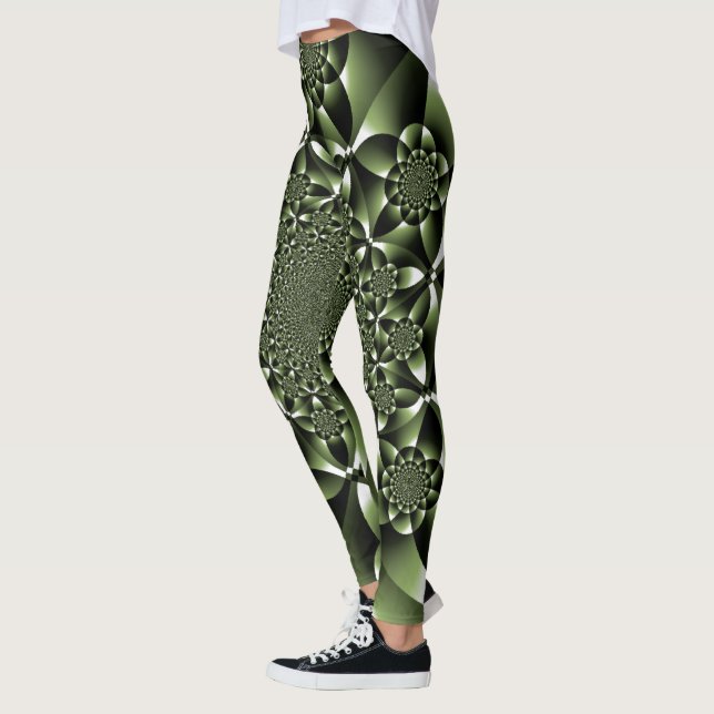 Legging Pétalas de Folha da Floresta Verde Branco (Esquerda)