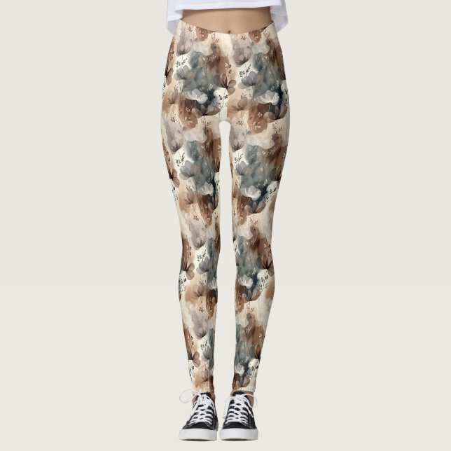 Legging Pétalas e Vinhas Abstratas — Elegância Sofisticada (Frente)