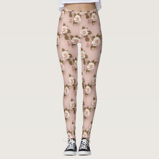 Legging Petite Roses In Shades Of Ivory And Gold (Frente)