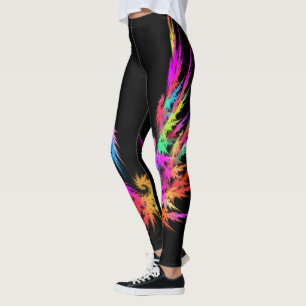 Legging Phoenix - arte fractal colorida a preto