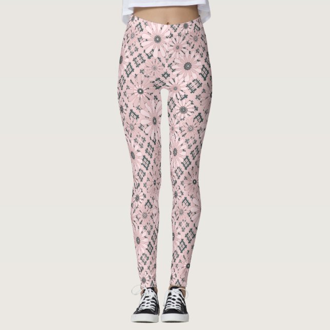 Legging Pi floral abstrato moderno de xadrez de verificaçã (Frente)