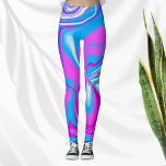 Legging Pia Azul-Rosa da Grelha do Marble Retro<br><div class="desc">Azul,  rosa e roxo criam um efeito vibrante de espiral de mármore líquido. Essas pontas têm um design divertido que seria excelente para aqueles que estão procurando por algo em um estilo retrô em cores vibrantes e arrojadas.</div>