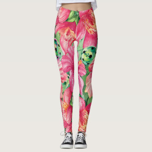 Legging Picelim tropical com hibisco XXL impressão Leggin