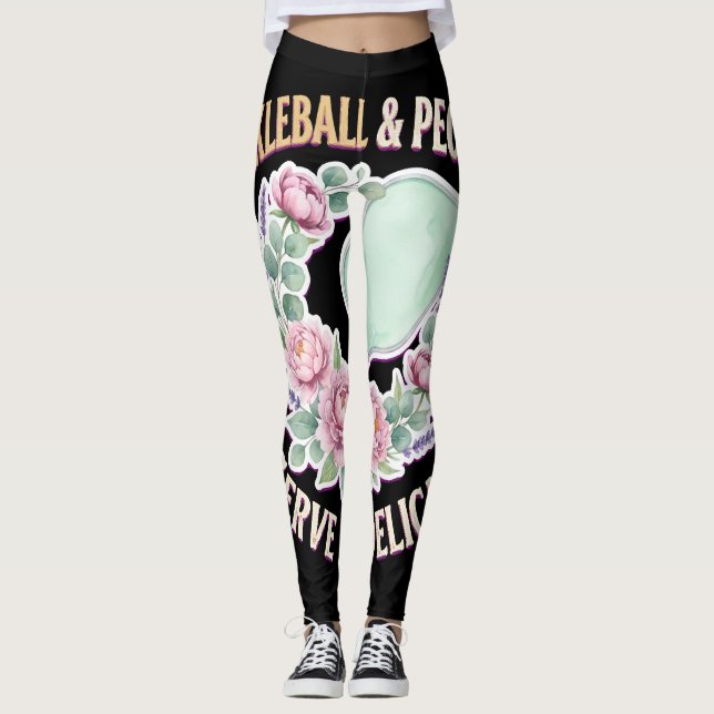 Legging Pickleball E Peônias Sirva Com Delicadeza (Frente)