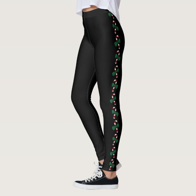 Legging Pickleball Holiday Outfit Candy Canes on Black (Esquerda)
