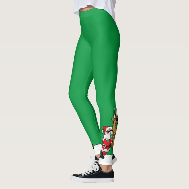 Legging Pickleball Santa and Reindeer Christmas Cool Green (Esquerda)