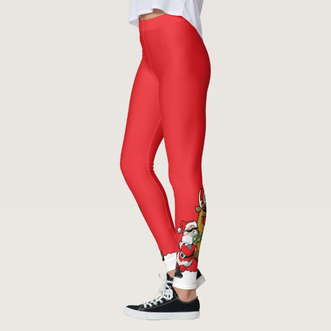Legging Pickleball Santa and Reindeer Christmas Cool Red (Esquerda)