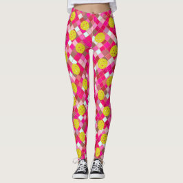 Legging Picleball de Diamantes Geométricos Cor-de-Rosa