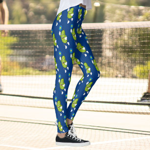 Legging Picles Engraçados Pickleball Segurando Pá e Bola