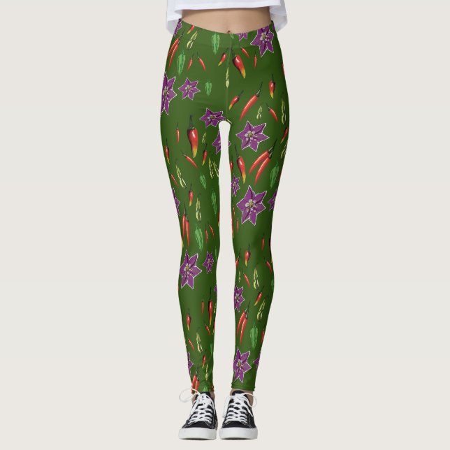 Legging Pimentos Chili Plantas Personalizadas Botânicas (Frente)