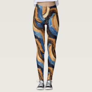 Legging Pincéis de Abstrato Curly em Azul e Castanho