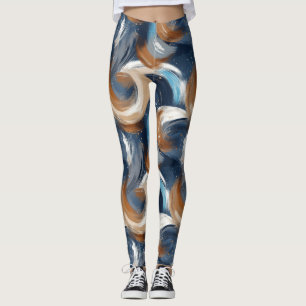 Legging Pincéis de Abstrato em azul, branco e castanho