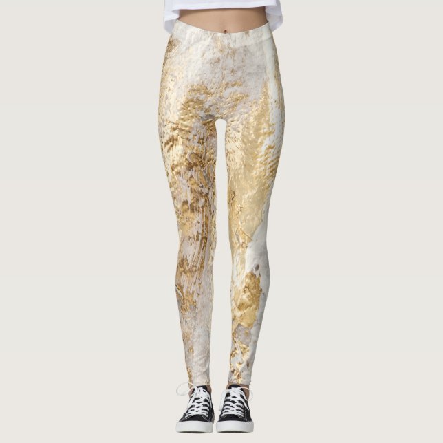 Legging Pincel de ouro branco pintou textura. (Frente)