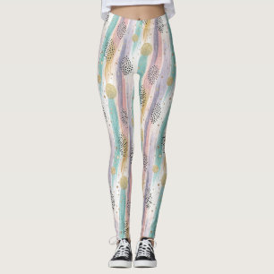 Legging Pincel de Pastel e Abstrato geométrico Dourado