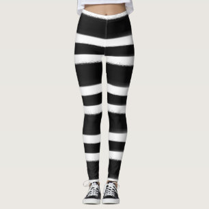 Legging Pincel de Pintura com Listras Horizontais Preto e