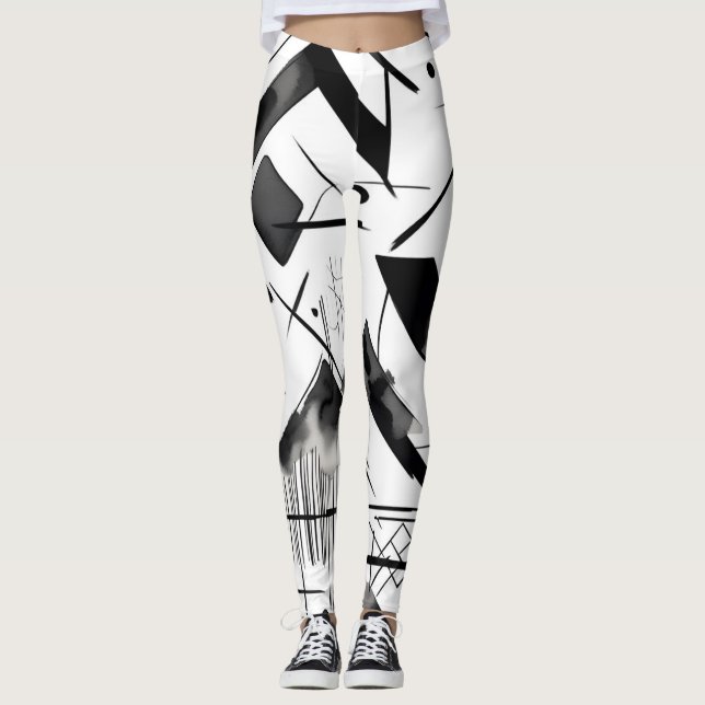 Legging Pincelada de Cor da Água com Padrão Branco Preto (Frente)