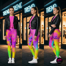 Legging Pincelada de tinta abstrata em neon rosa