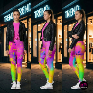 Legging Pincelada de tinta abstrata em neon rosa